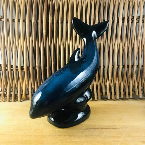 Orca Whale Figurine by Blue Mountain Pottery Blue Glaze
